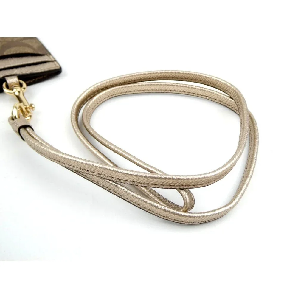 Coach Signature Khaki Brown ID Lanyard Card Holder‎